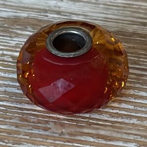 Trollbeads faceted Baltic cognac amber glass bead charm sterling silver core